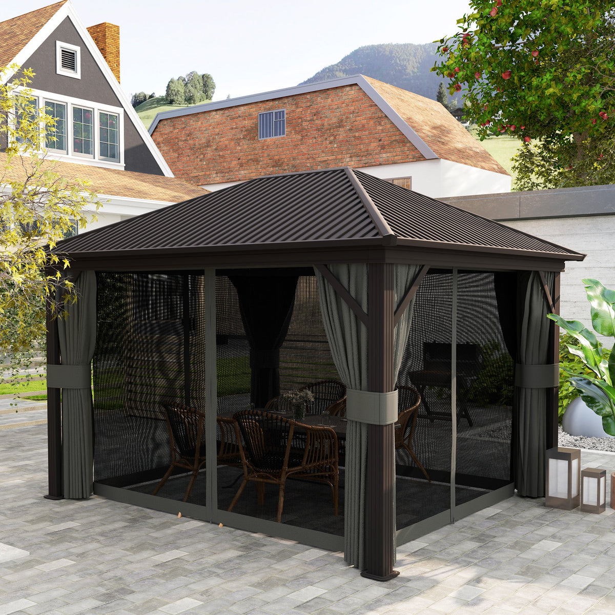 10' x 12' Hardtop Gazebo with Aluminum Frame & Top Hook, Dark Grey