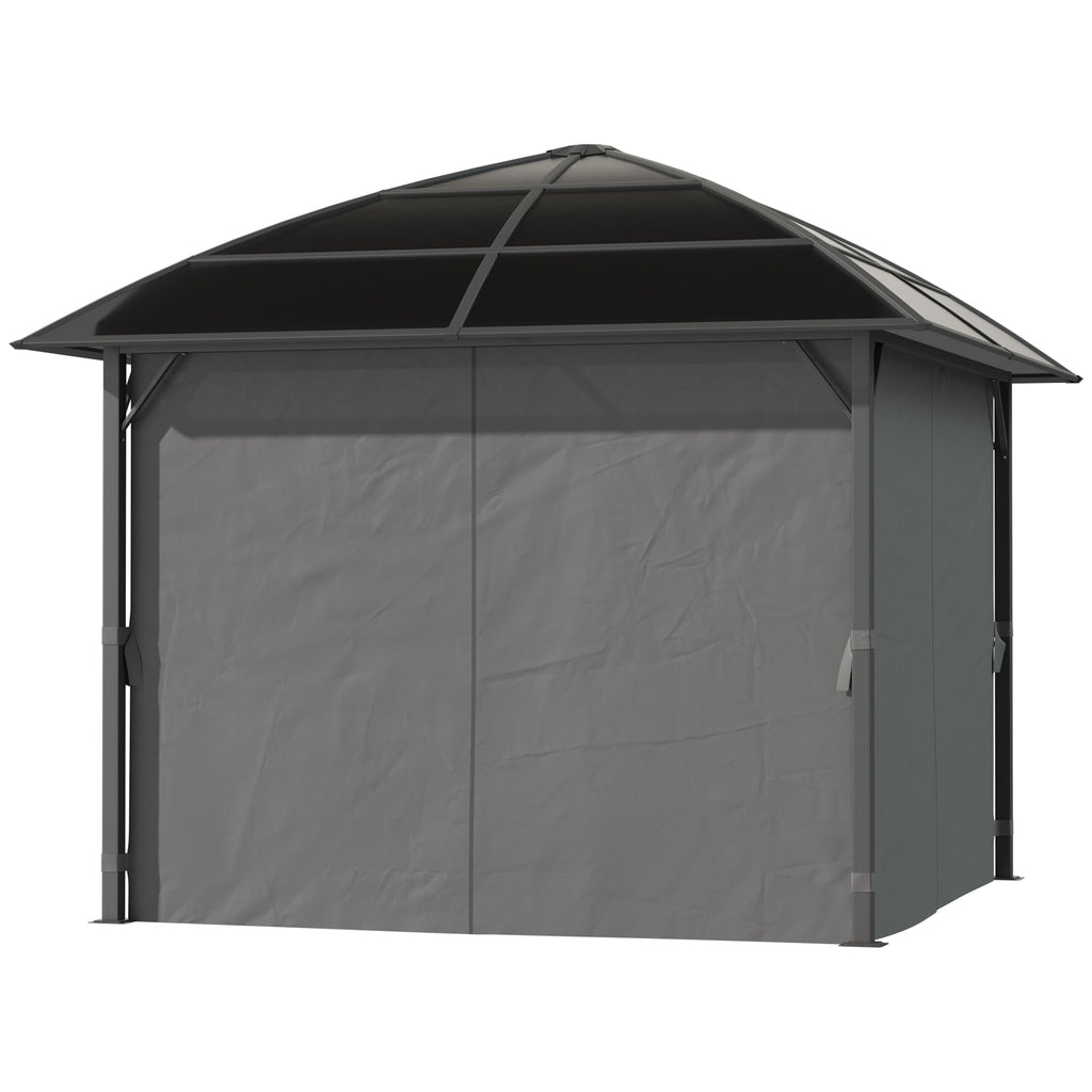 10' x 10' Pergola with Retractable Canopy & Curtains, Dark Grey