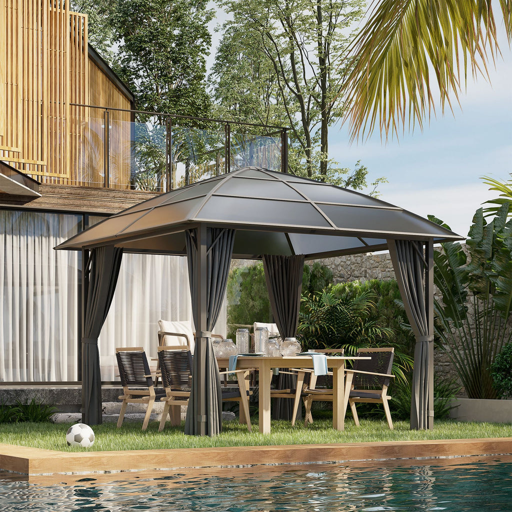 10' x 10' Pergola with Retractable Canopy & Curtains, Dark Grey