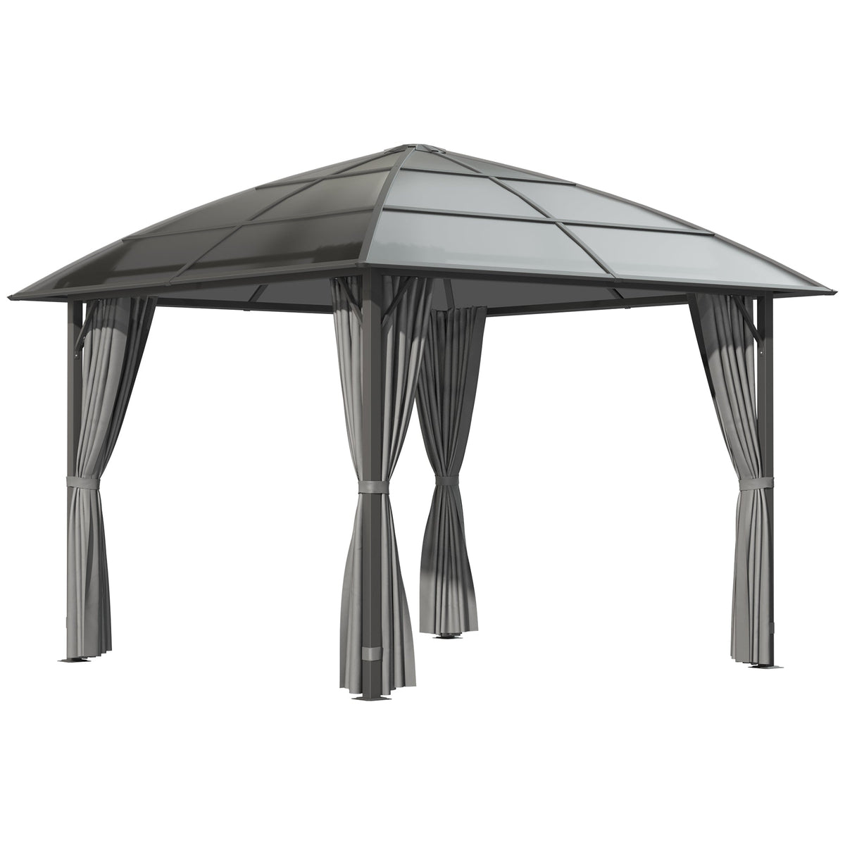 10' x 10' Pergola with Retractable Canopy & Curtains, Dark Grey