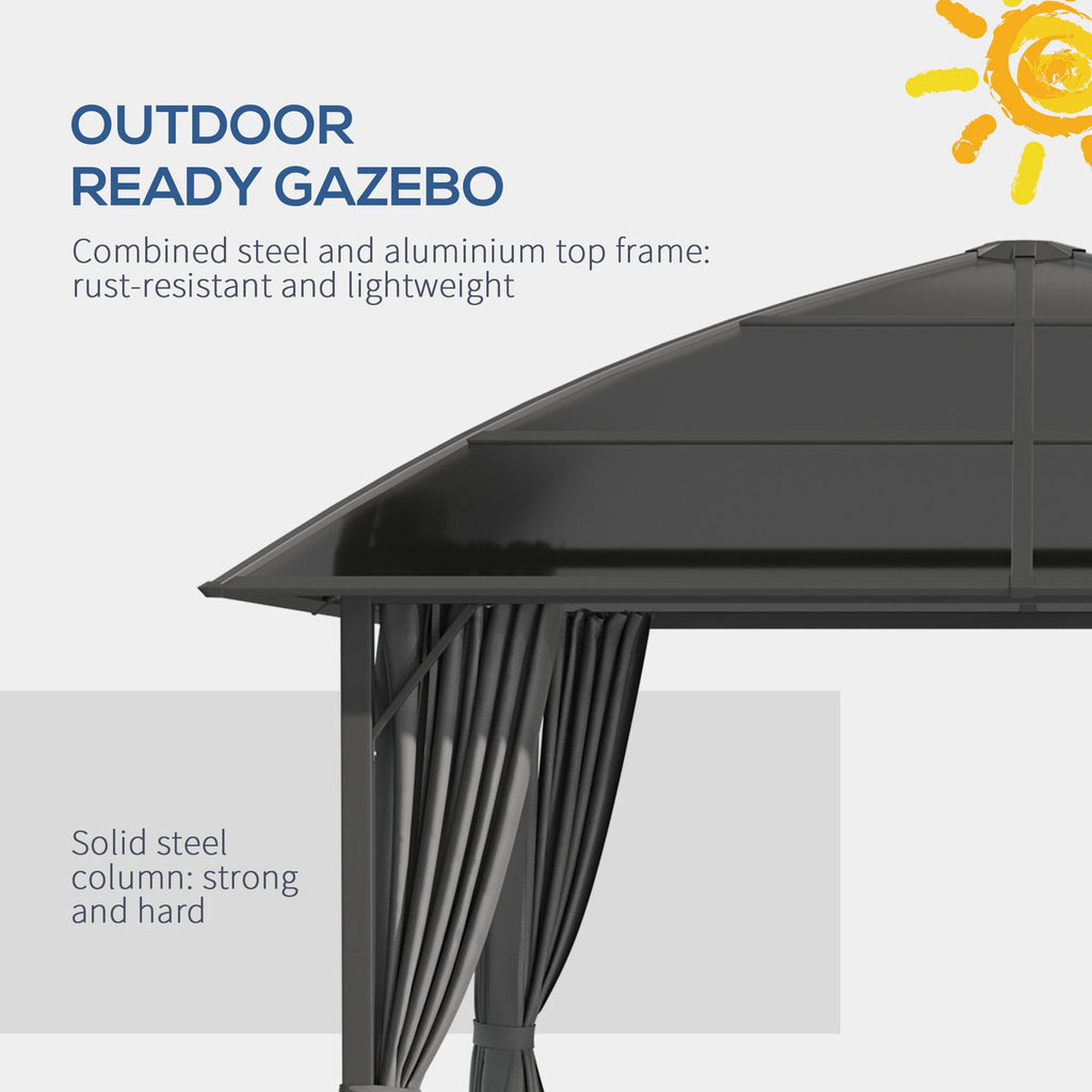 10' x 10' Pergola with Retractable Canopy & Curtains, Dark Grey