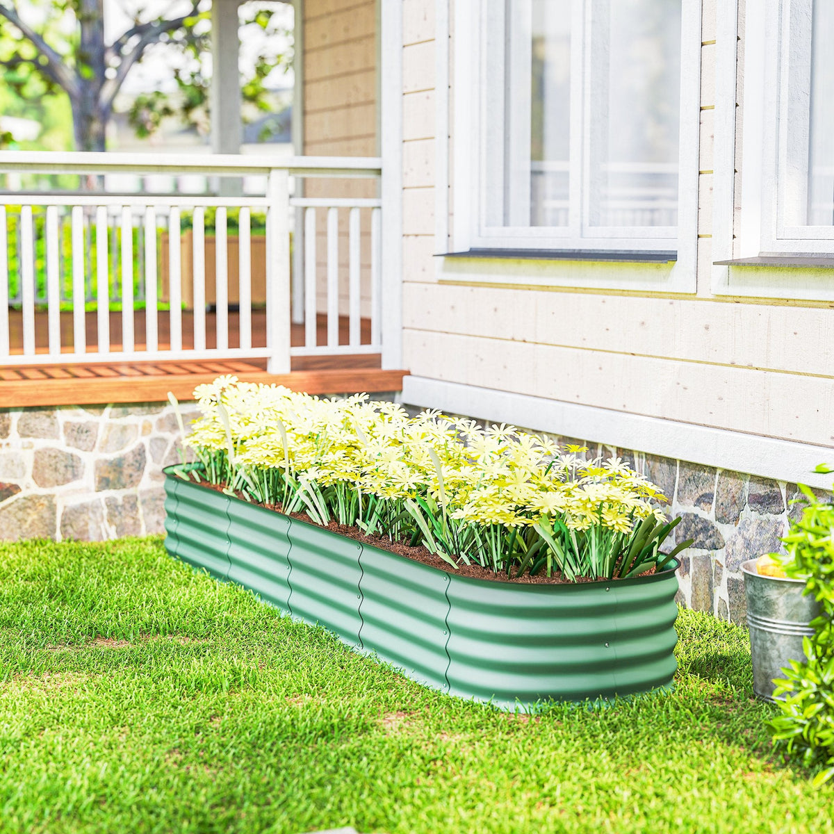 8' x 2' x 1' Galvanized Raised Garden Bed Kit, Green