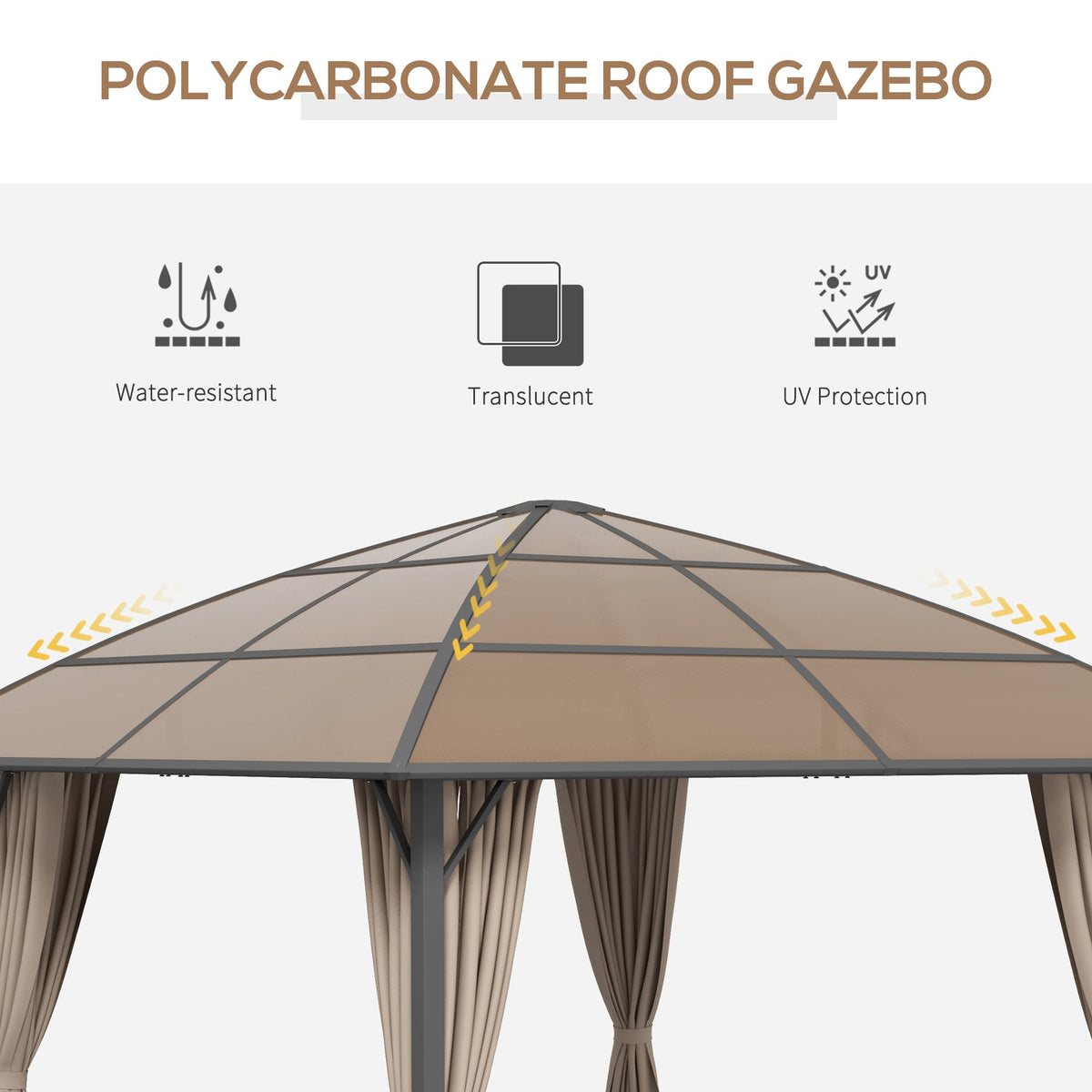 10' x 10' Hardtop Gazebo with UV60+ Polycarbonate Roof, Khaki