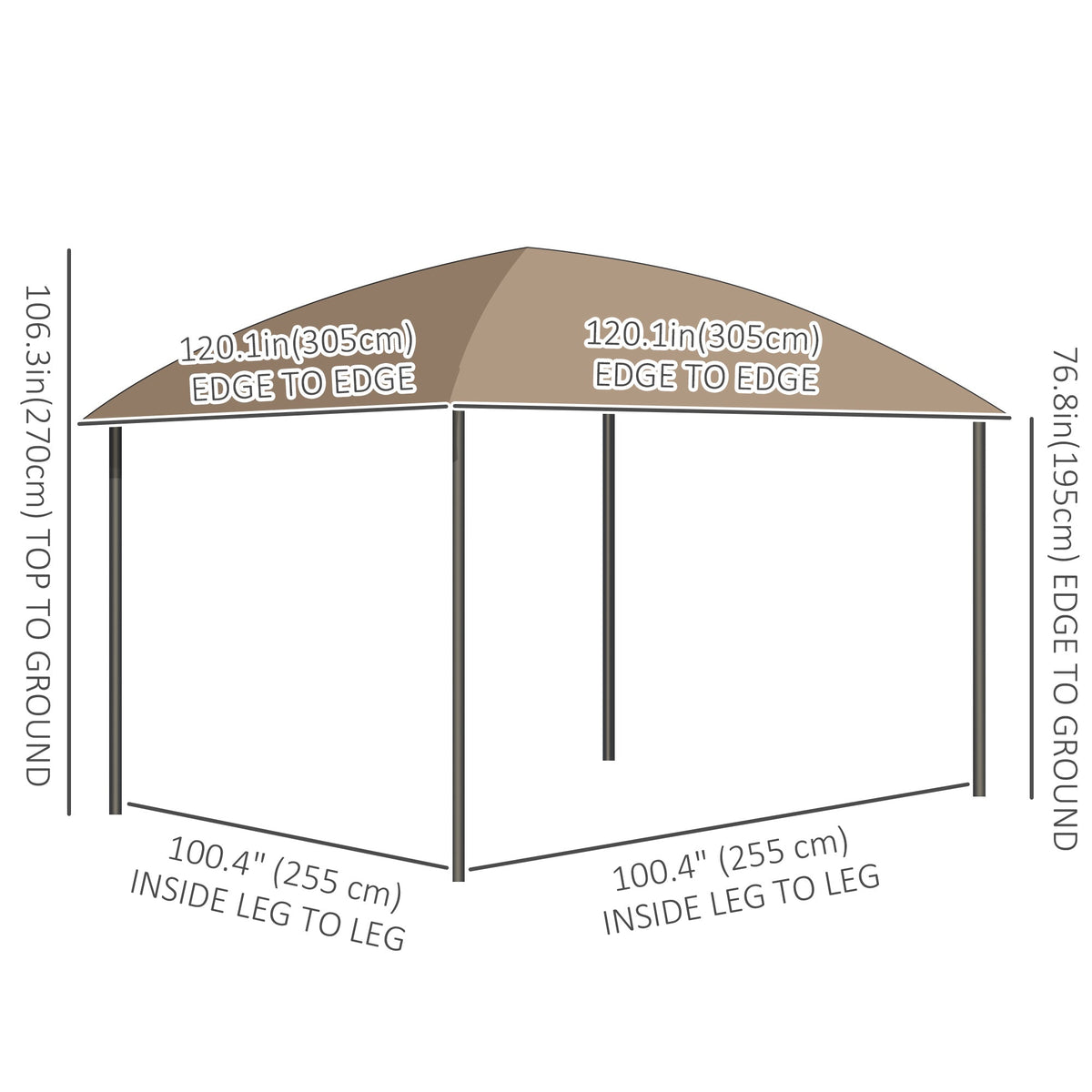 10' x 10' Hardtop Gazebo with UV60+ Polycarbonate Roof, Khaki