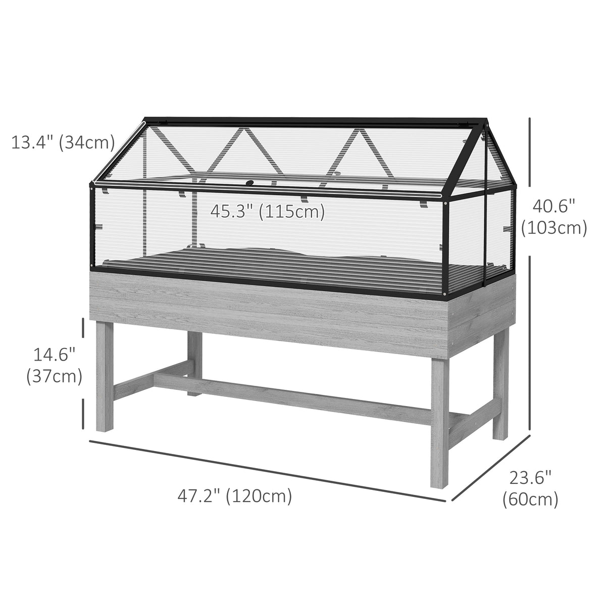NookGrow Wood Raised Garden Bed with Cold Frame Greenhouse, Distressed Grey