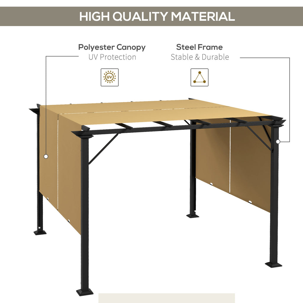 10' x 10' Outdoor Gazebo with Sun Shade Canopy and Steel Frame, Brown