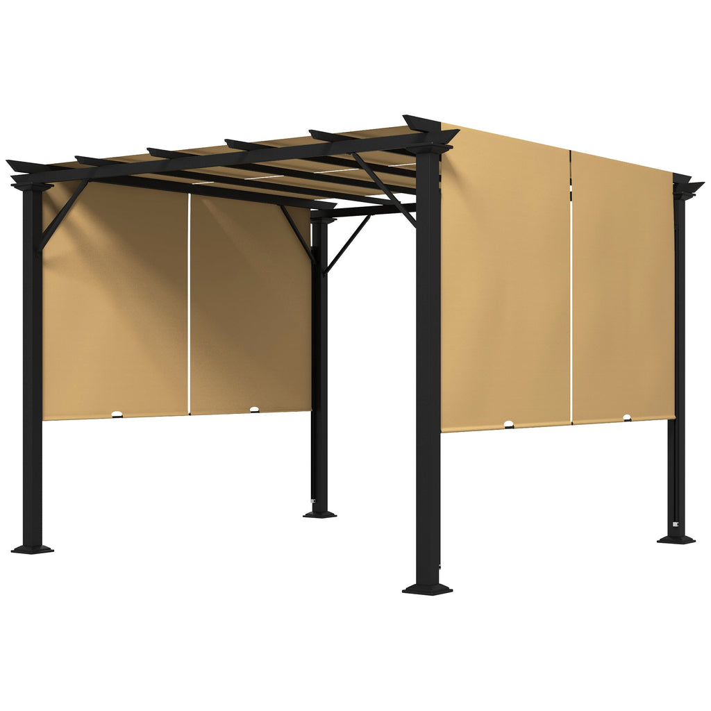 10' x 10' Outdoor Gazebo with Sun Shade Canopy and Steel Frame, Brown
