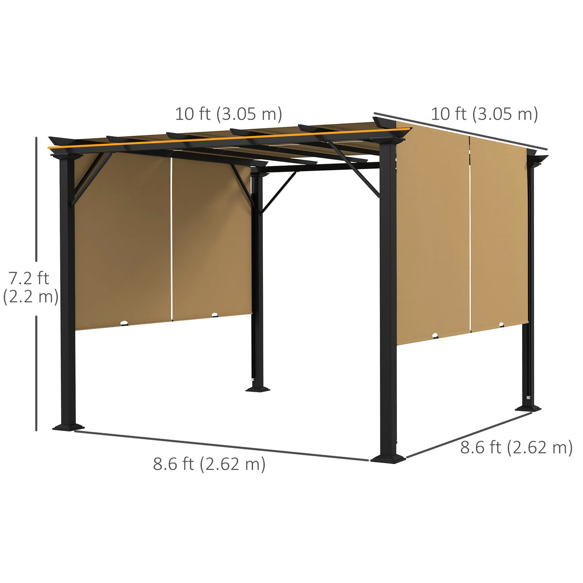 10' x 10' Outdoor Gazebo with Sun Shade Canopy and Steel Frame, Brown