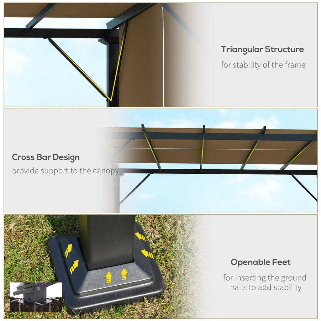 10' x 10' Outdoor Gazebo with Sun Shade Canopy and Steel Frame, Brown