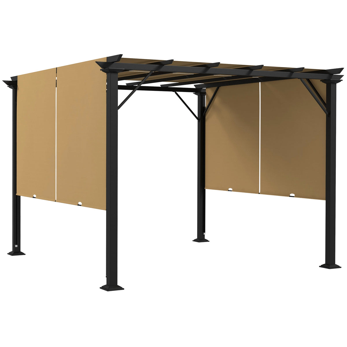 10' x 10' Outdoor Gazebo with Sun Shade Canopy and Steel Frame, Brown