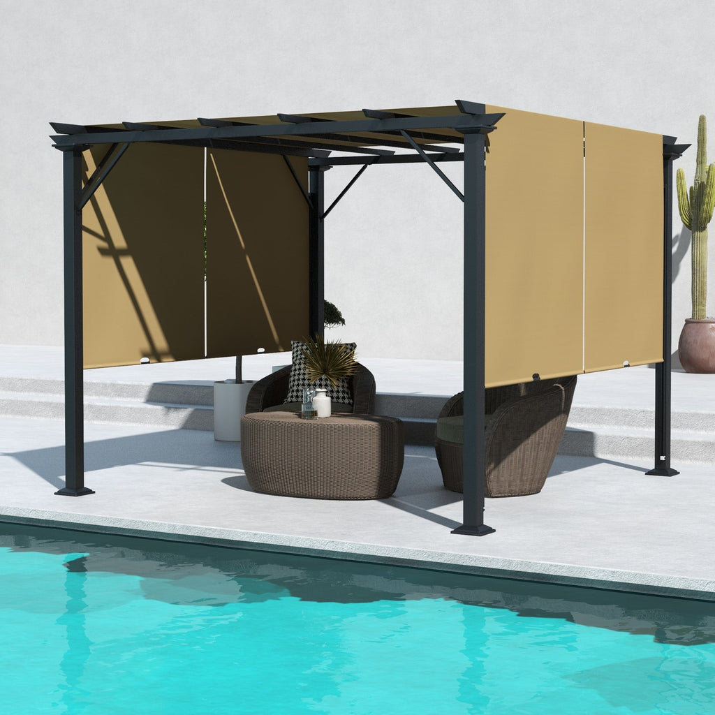 10' x 10' Outdoor Gazebo with Sun Shade Canopy and Steel Frame, Brown