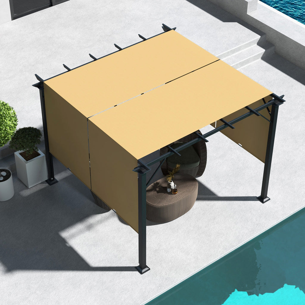 10' x 10' Outdoor Gazebo with Sun Shade Canopy and Steel Frame, Brown
