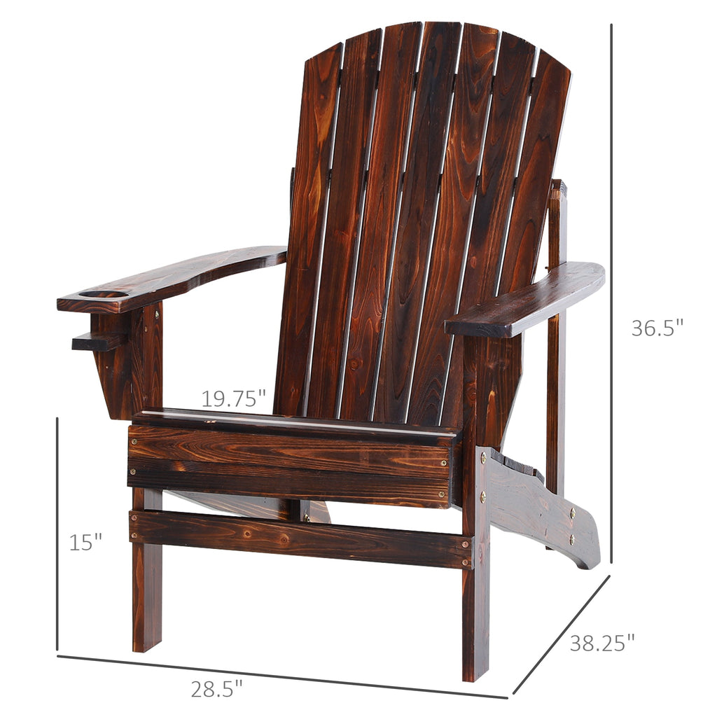 Classic Adirondack Muskoka Chairs, Garden Deck Chair with Cup Holder for Patio, Brown