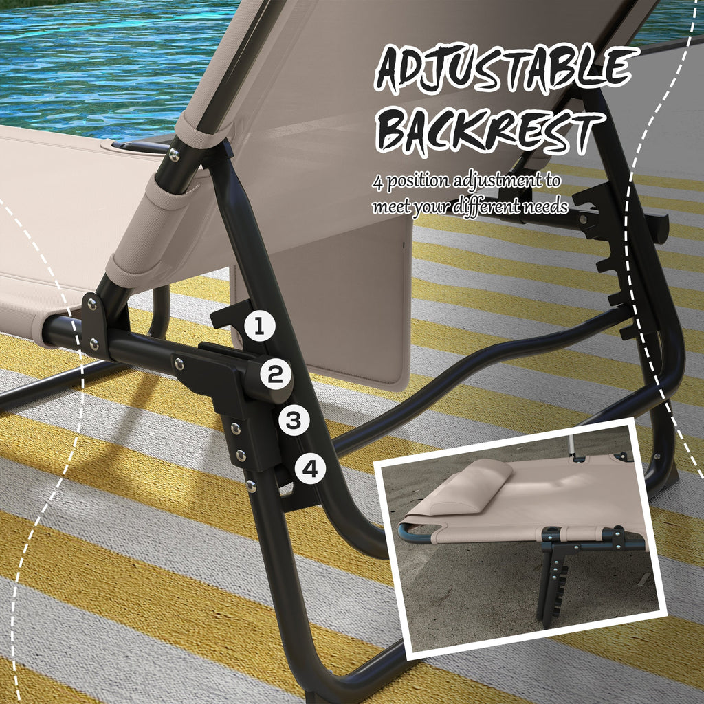 Folding Portable Lounge Chair with 4-level Reclining Back & Cushion for Garden, Beige