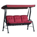 3-Person Cushioned Swing Bench w/ Adjustable Canopy & Weather Resistant Frame, Wine Red