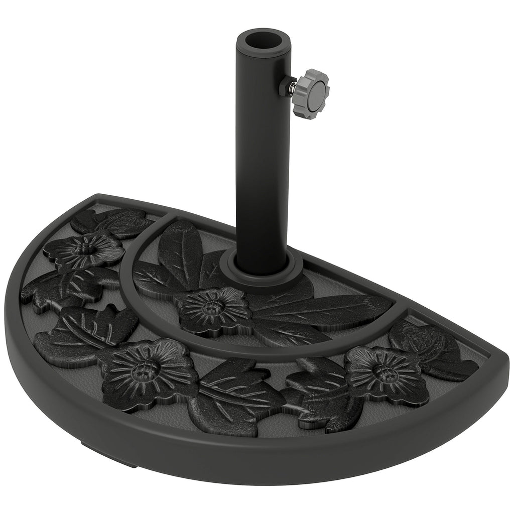 21lb Concrete Half Umbrella Stand with Floral Design, for 1.3"/1.5"/1.9" Poles, Black
