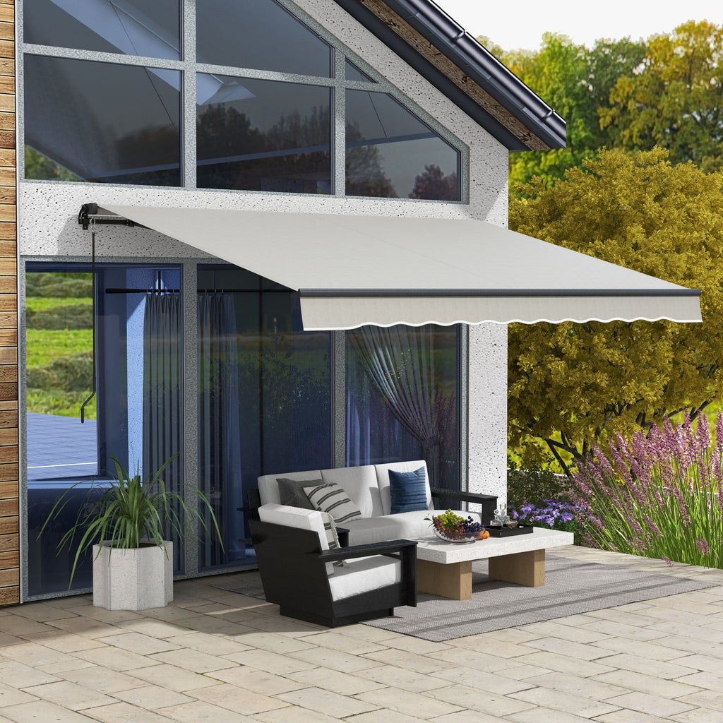 12' x 10' Retractable Awning with Manual Crank, 280gsm UV Resistant Fabric and Aluminum Frame, Light Grey