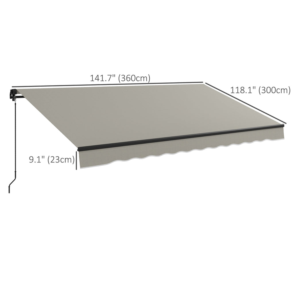 12' x 10' Retractable Awning with Manual Crank, 280gsm UV Resistant Fabric and Aluminum Frame, Light Grey