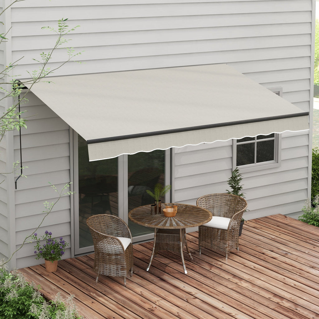 12' x 10' Retractable Awning with Manual Crank, 280gsm UV Resistant Fabric and Aluminum Frame, Light Grey