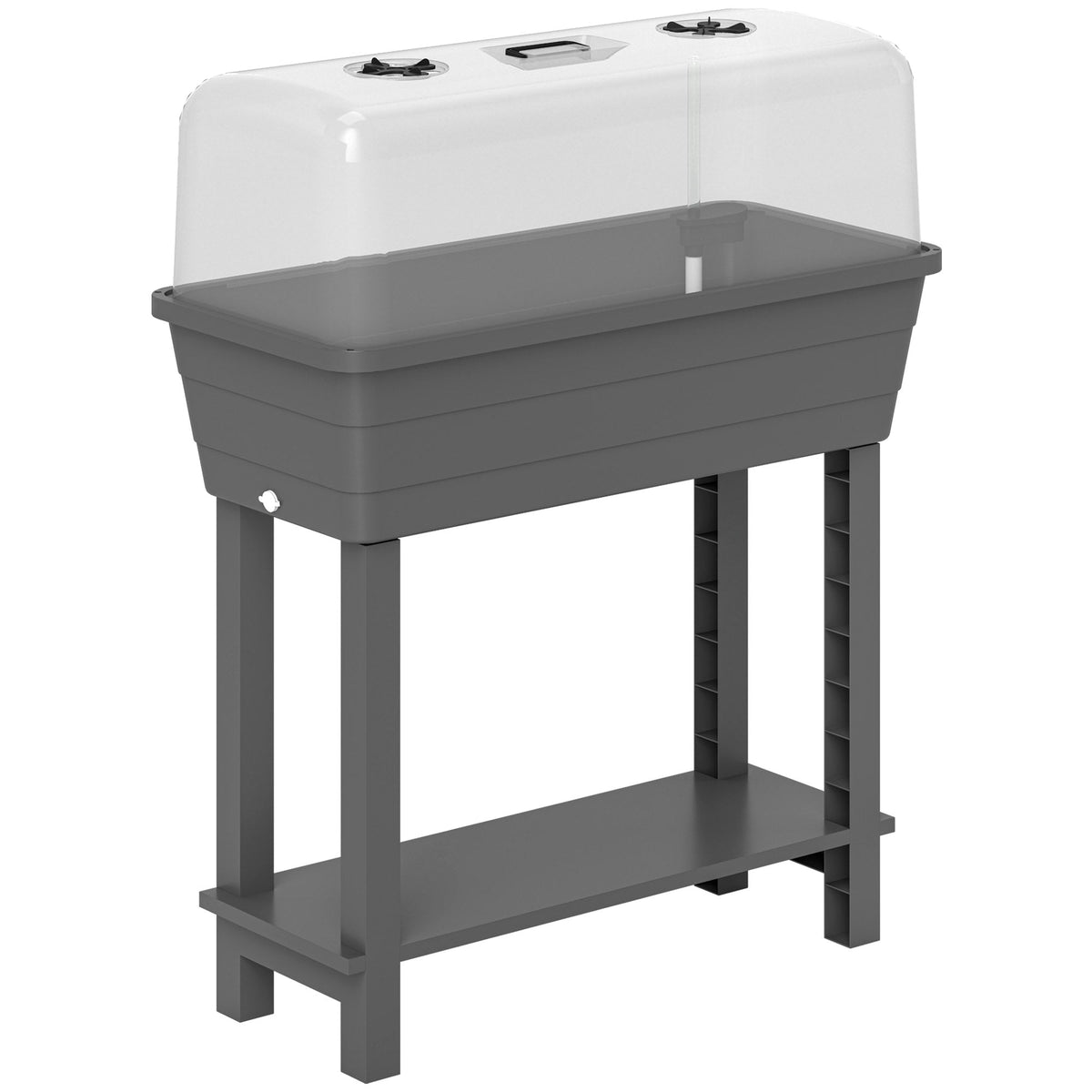 Self-Watering Raised Garden Bed with Ventilation Lid, Water Level Indicator, 29.5" x 14.2" x 36.2", Dark Grey