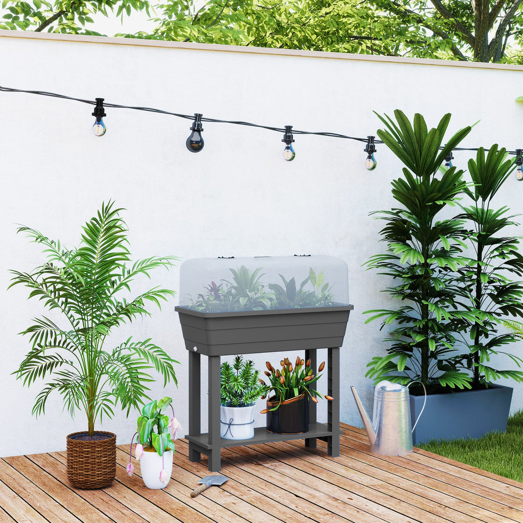 Self-Watering Raised Garden Bed with Ventilation Lid, Water Level Indicator, 29.5" x 14.2" x 36.2", Dark Grey