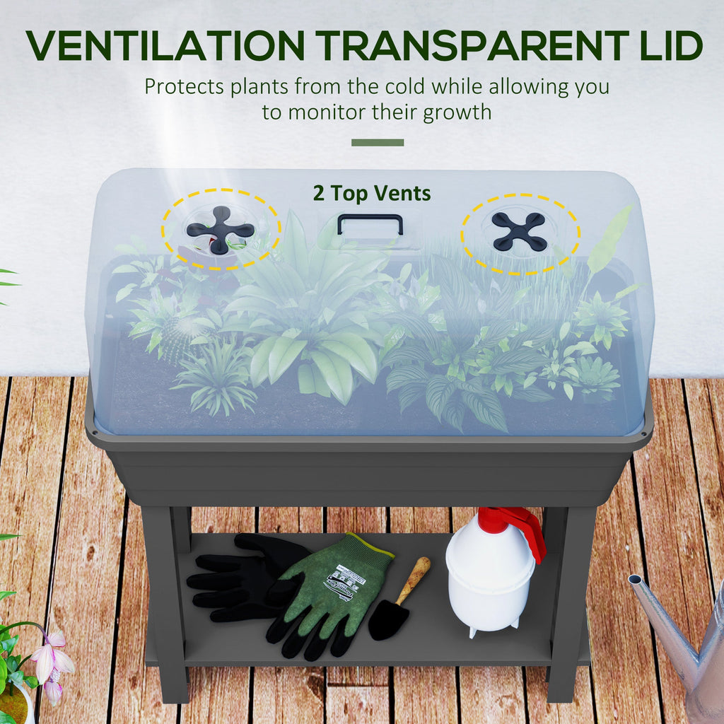 Self-Watering Raised Garden Bed with Ventilation Lid, Water Level Indicator, 29.5" x 14.2" x 36.2", Dark Grey