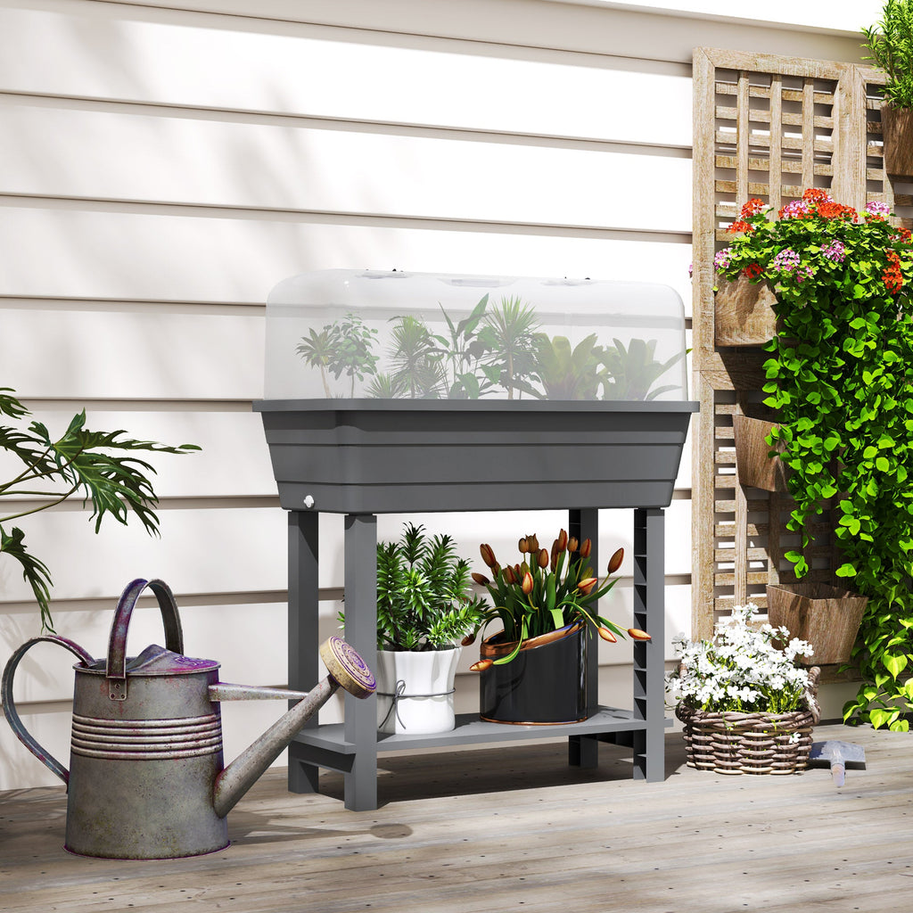 Self-Watering Raised Garden Bed with Ventilation Lid, Water Level Indicator, 29.5" x 14.2" x 36.2", Dark Grey