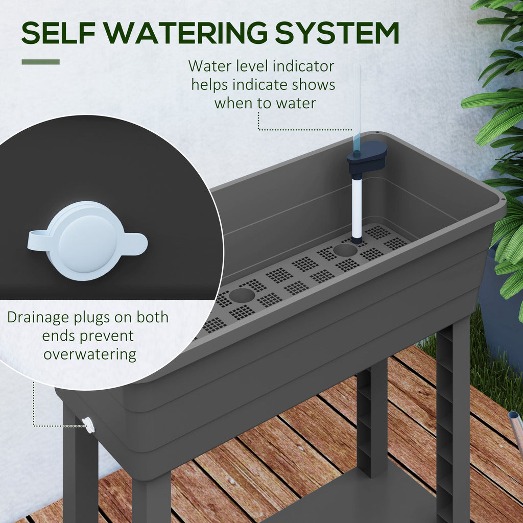 Self-Watering Raised Garden Bed with Ventilation Lid, Water Level Indicator, 29.5" x 14.2" x 36.2", Dark Grey