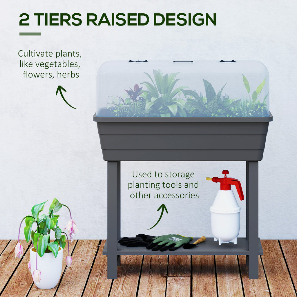 Self-Watering Raised Garden Bed with Ventilation Lid, Water Level Indicator, 29.5" x 14.2" x 36.2", Dark Grey