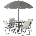 6 Piece Garden Dining Set with Parasol, Folding Chairs & Round Table, Cream White