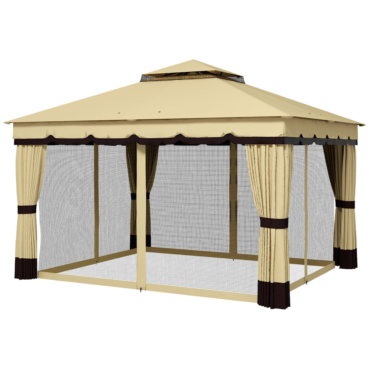 10' x 12' Double Roof Gazebo with Netting & Curtains, Beige