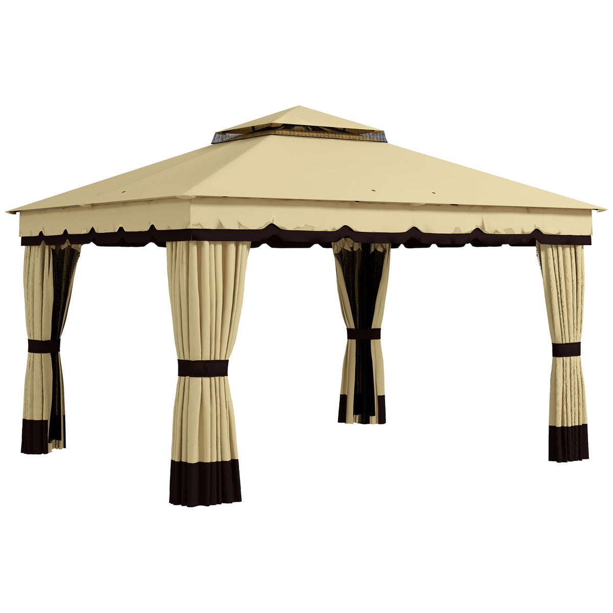 10' x 12' Double Roof Gazebo with Netting & Curtains, Beige