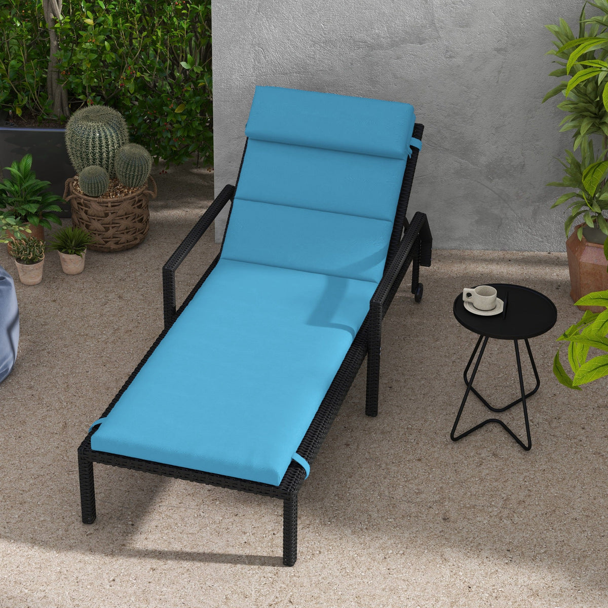 Patio Chaise Lounge Chair Cushion Replacement Lounger Pads w/ Headrest & Ties, Turquoise