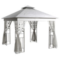 3 x 3m Garden Gazebo with Double Roof & Netting, Light Grey