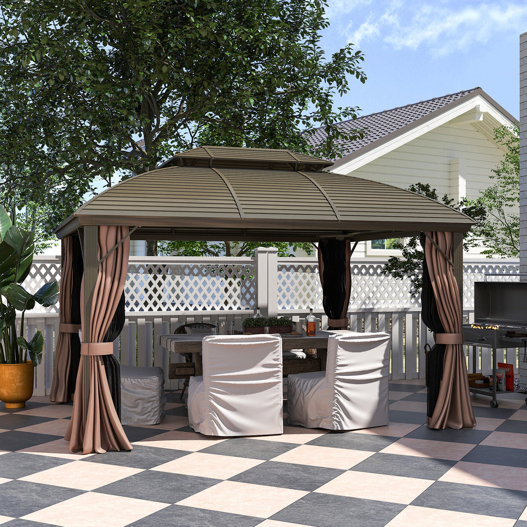 10' x 12' Hardtop Gazebo with Double Roof & Aluminum Frame, Coffee