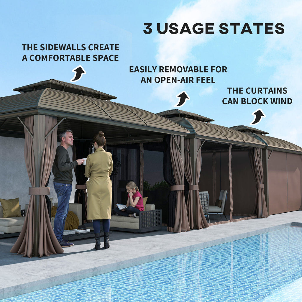 10' x 12' Hardtop Gazebo with Double Roof & Aluminum Frame, Coffee