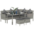 5 Piece Rattan Garden Furniture Set, 6 Seater Corner Dining Set, Dark Grey