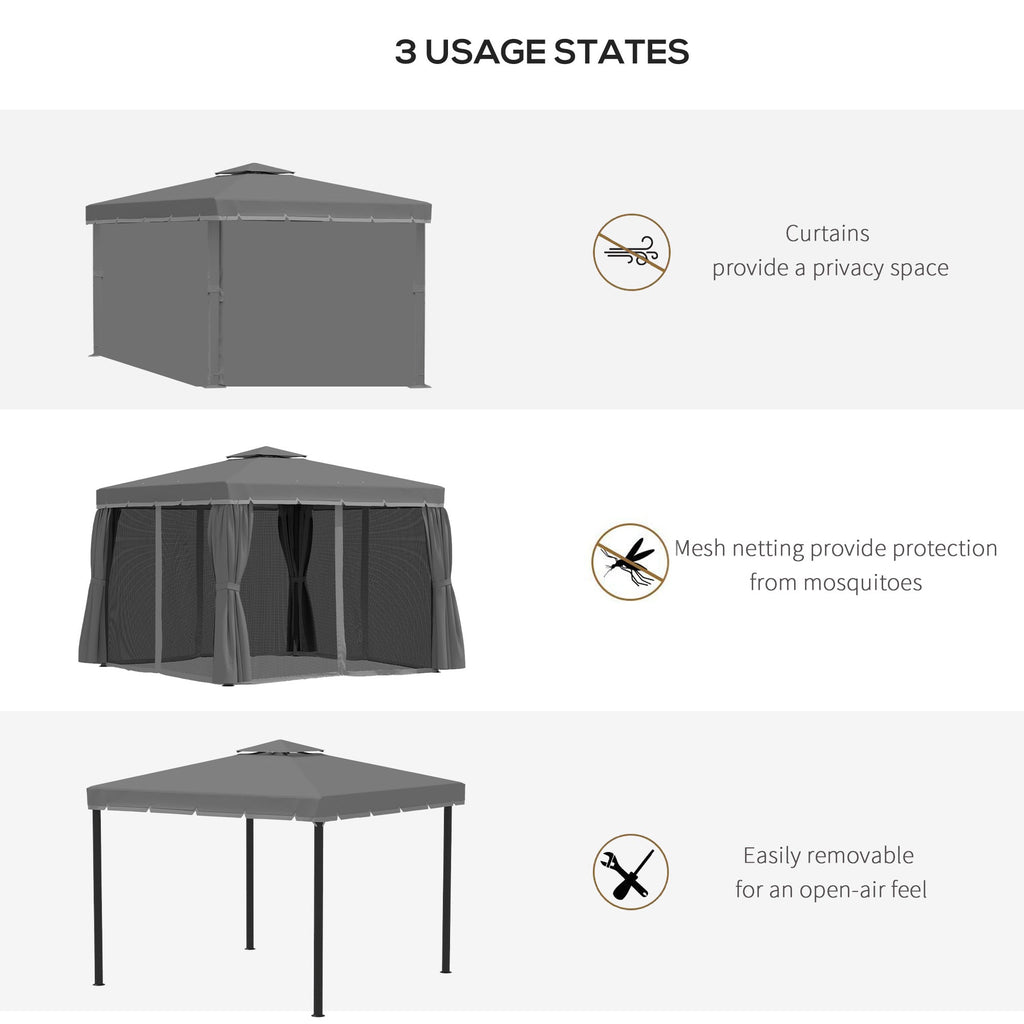 10' x 10' 2-Tier Gazebo with Zippered Mesh Walls & Aluminum Frame, Coffee