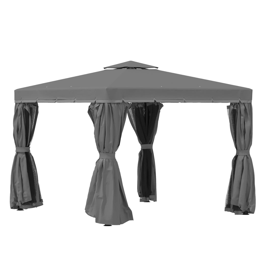 10' x 10' 2-Tier Gazebo with Zippered Mesh Walls & Aluminum Frame, Coffee