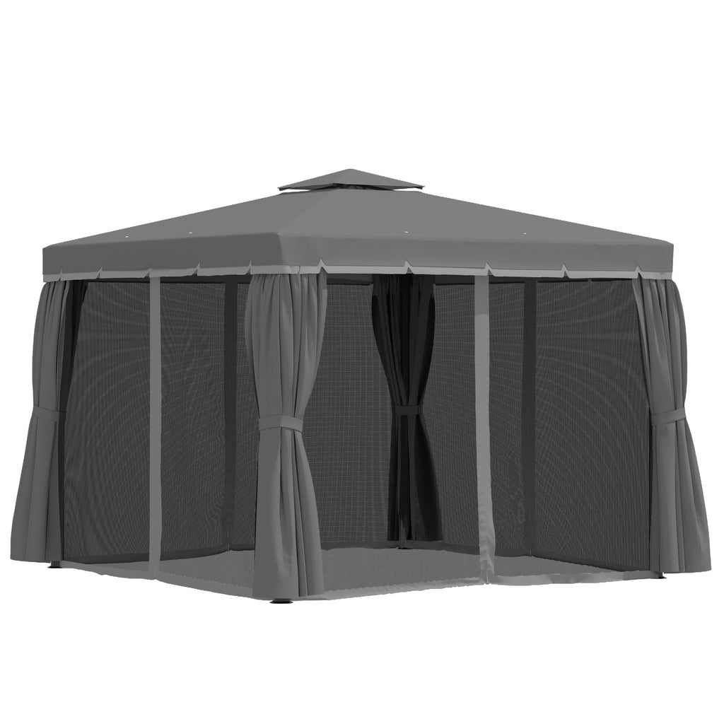 10' x 10' 2-Tier Gazebo with Zippered Mesh Walls & Aluminum Frame, Coffee