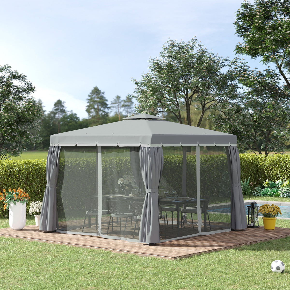 10' x 10' 2-Tier Gazebo with Zippered Mesh Walls & Aluminum Frame, Coffee