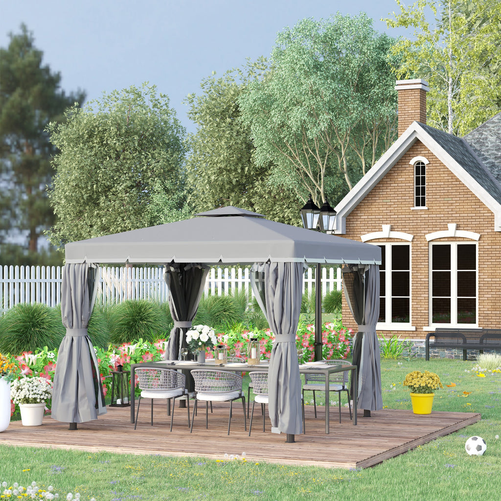 10' x 10' 2-Tier Gazebo with Zippered Mesh Walls & Aluminum Frame, Coffee