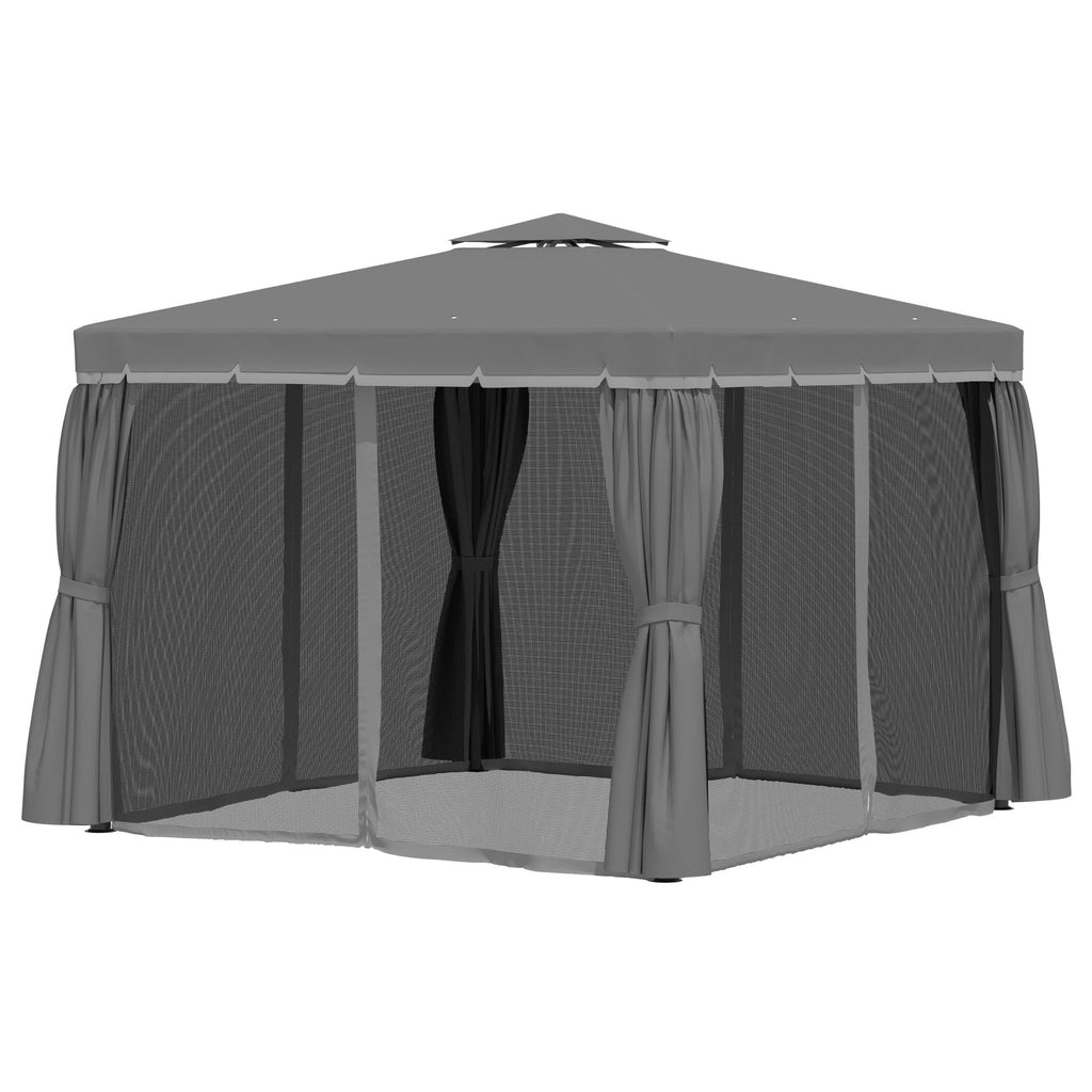 10' x 10' 2-Tier Gazebo with Zippered Mesh Walls & Aluminum Frame, Coffee