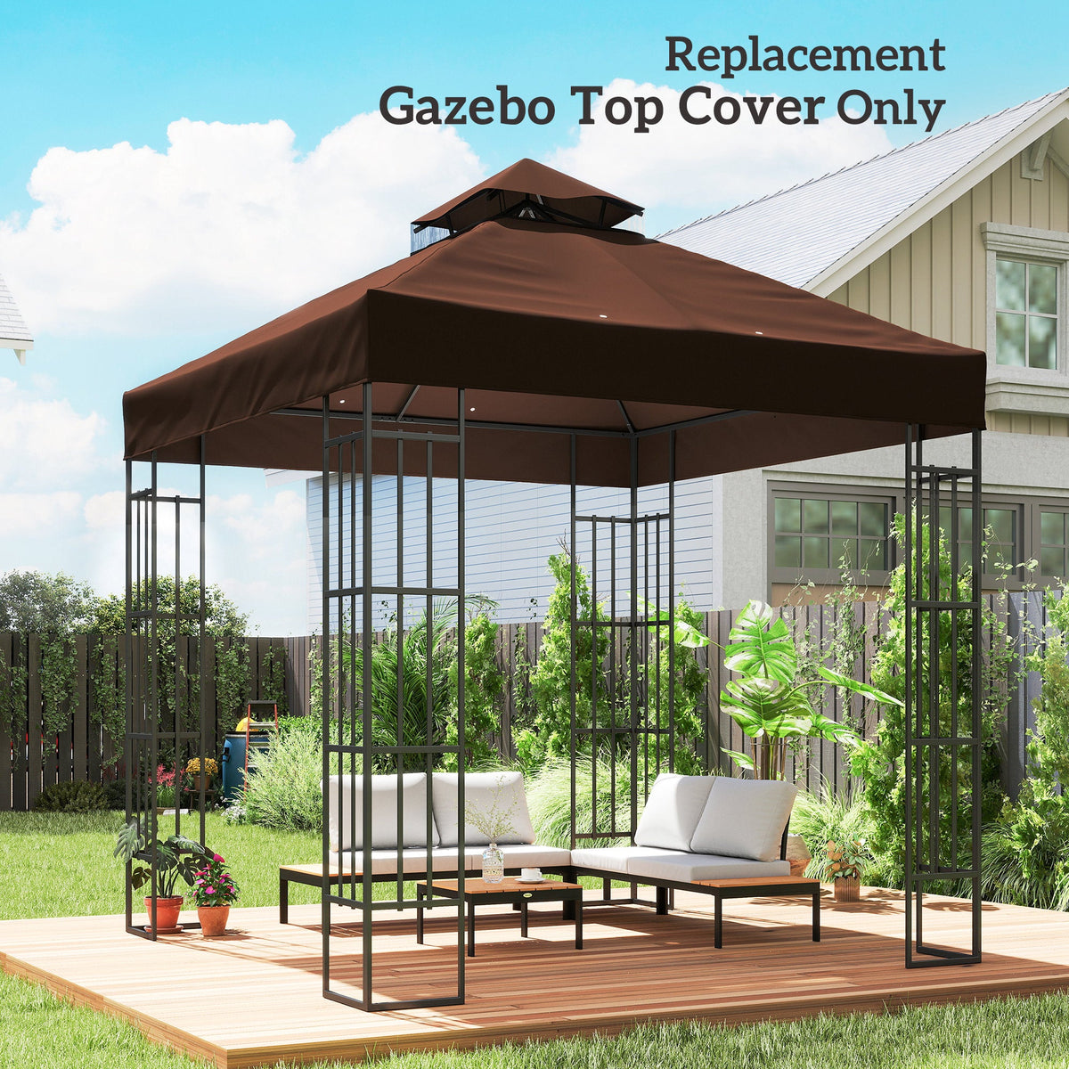 10' x 10' 2-Tier Gazebo Replacement Canopy Top Cover, Coffee