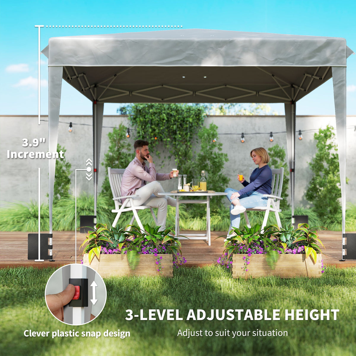 10 x 10 ft Pop Up Canopy Tent with Carry Bag, Sandbags, Adjustable Height for Parties, Events, Camping, UPF50+, Light Gray