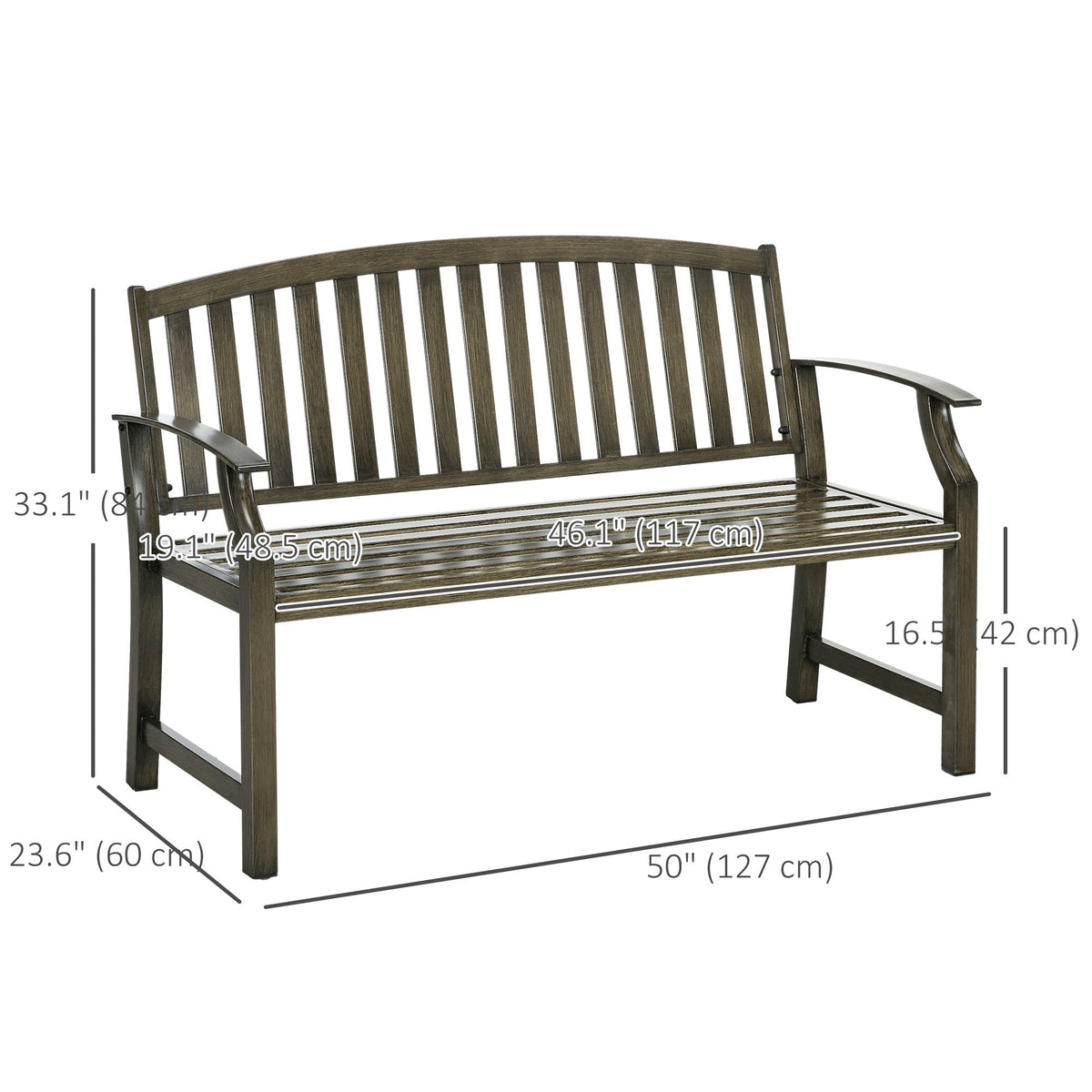 46" Outdoor Garden Metal Bench for Patio, Park, Porch, Lawn, Yard, Deck, Black