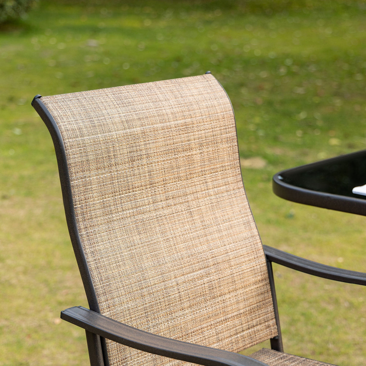Outdoor Bar Stools Set of 2, Swivel Bar Height Chairs w/ High Back & Curved Armrests, Brown