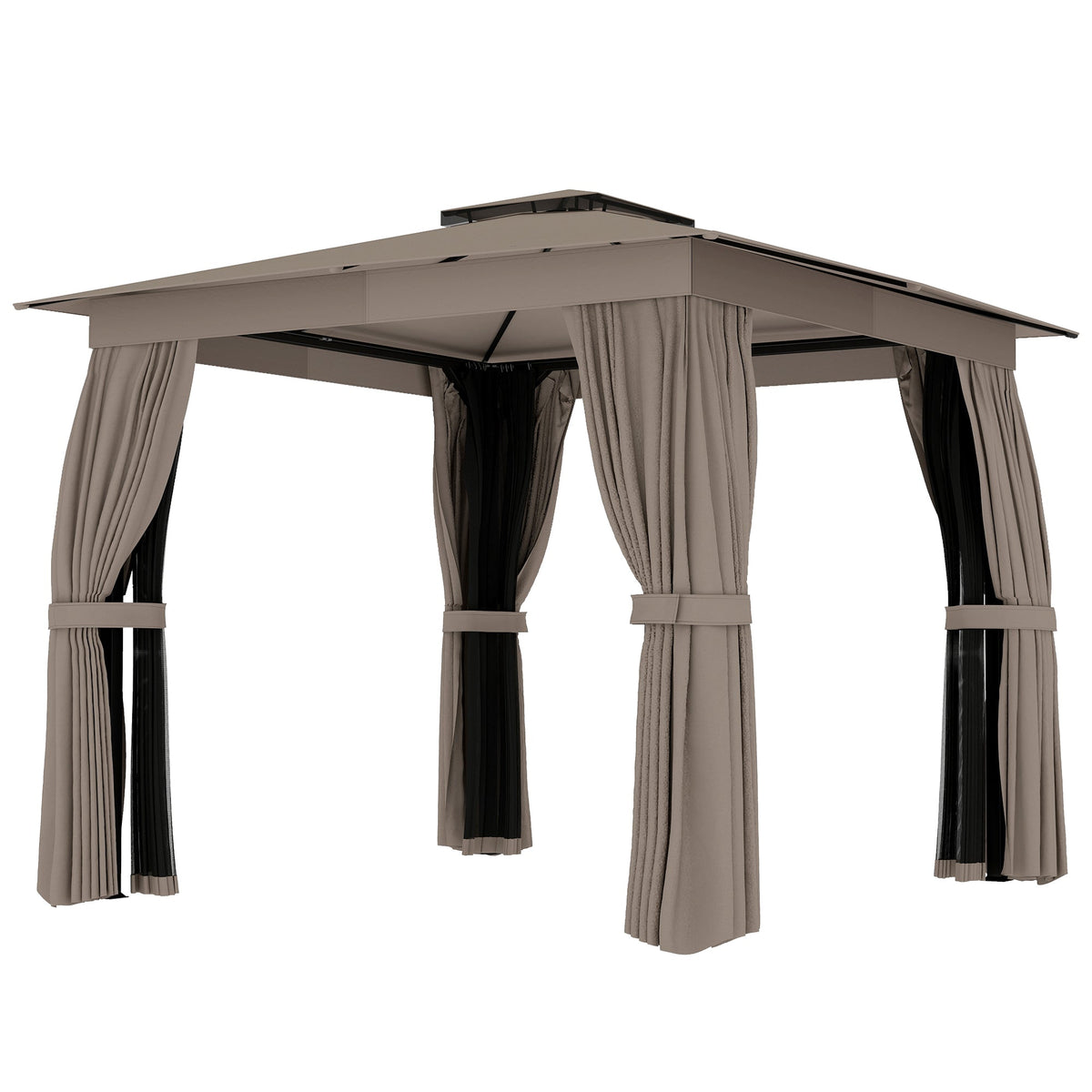 10' x 10' Soft Top Gazebo Canopy Shelter with Double Roof, UPF30+ Protection for Lawn, Backyard, Deck, Khaki