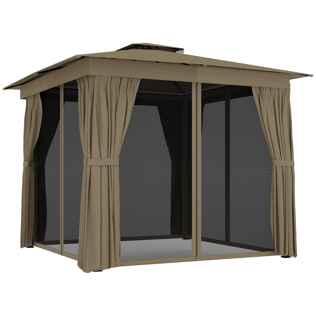 10' x 10' Soft Top Gazebo Canopy Shelter with Double Roof, UPF30+ Protection for Lawn, Backyard, Deck, Khaki