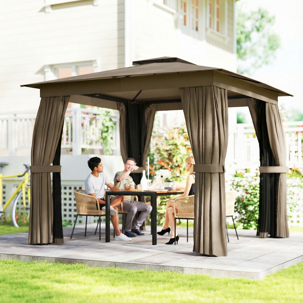 10' x 10' Soft Top Gazebo Canopy Shelter with Double Roof, UPF30+ Protection for Lawn, Backyard, Deck, Khaki